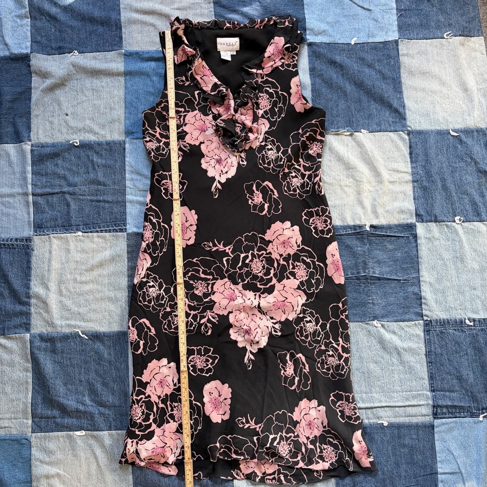 vtg papéll boutique 100% silk pink floral black dress ruffles size 14 - Picture 11 of 14